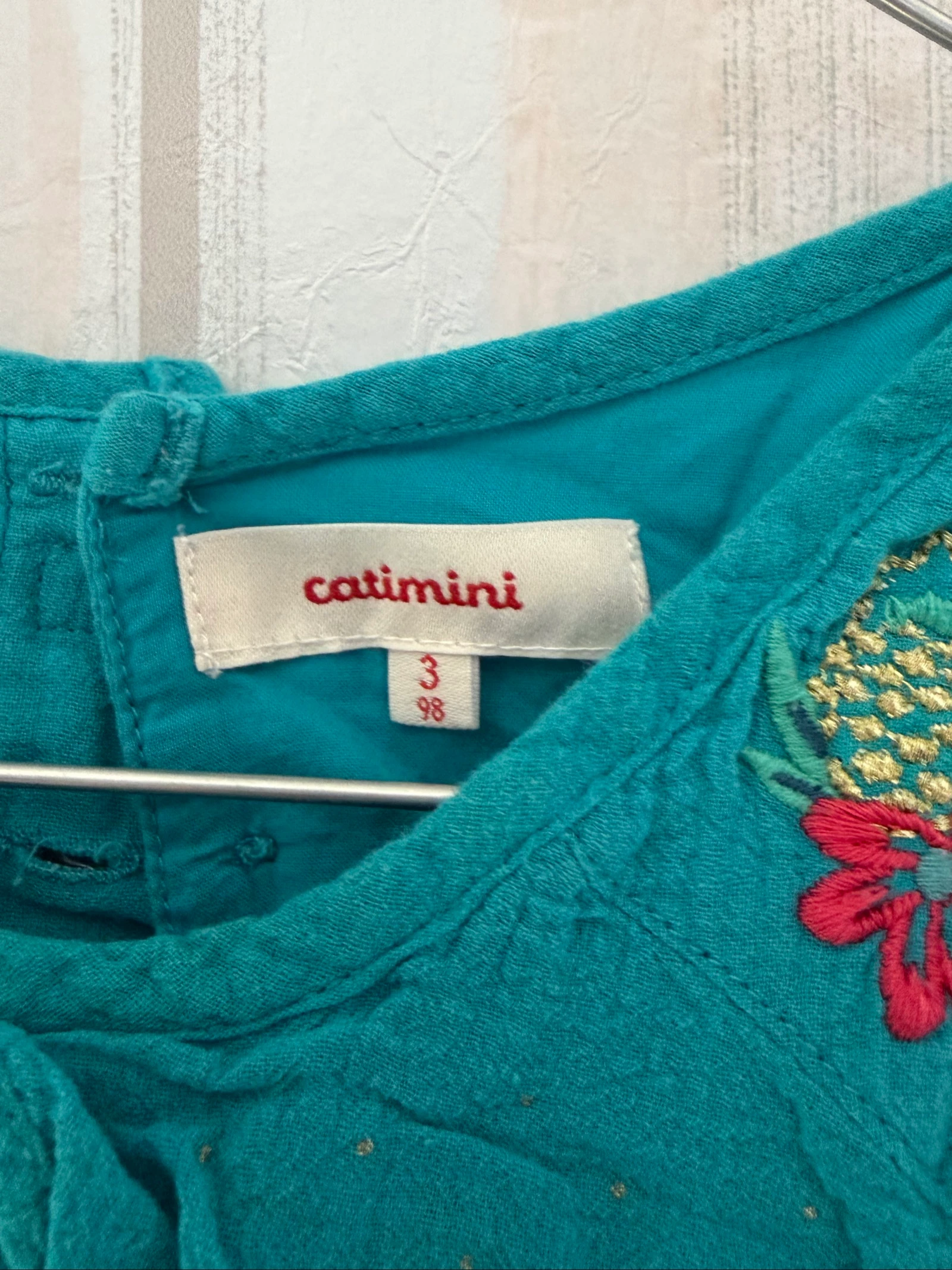 Vestido para meninas Catimini 3 anos (98 cm) azul pato com bordados - Muito bom estado – photo 3